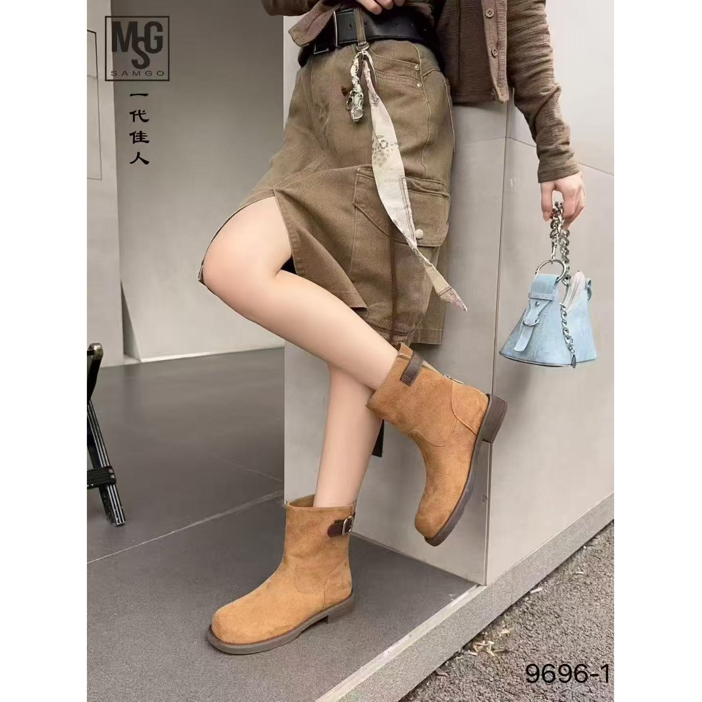 厚底时装靴女新款复古显瘦套筒马丁靴短靴9696-1（不加绒）