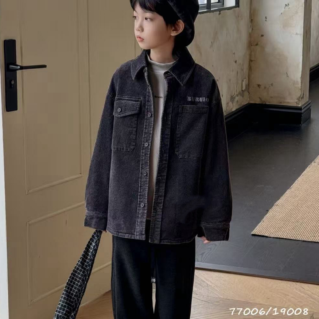 77006高端潮流时尚百搭休闲童装夹棉衬衣C5-1边