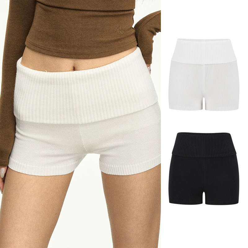 Moses Queen/魔西女王美式复古白色低腰针织包臀短裤显瘦紧身热裤