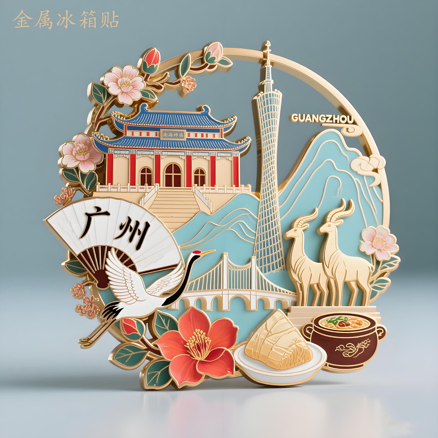 广州羊城金属冰箱贴磁吸广州塔城市文创旅游景点纪念品礼物伴手礼