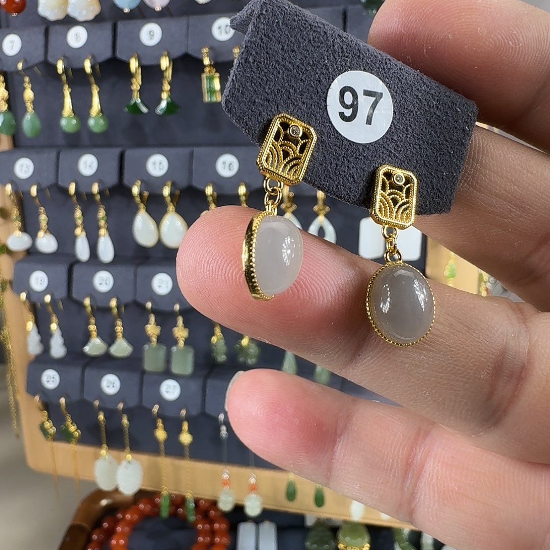 转***》和田玉银S925镶嵌耳饰