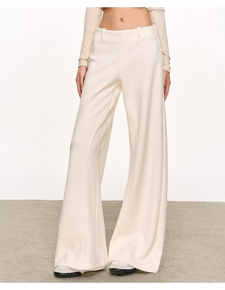 anna aneae高D复合银狐绒微喇裤女冬季慵懒中低腰白色宽松阔腿裤