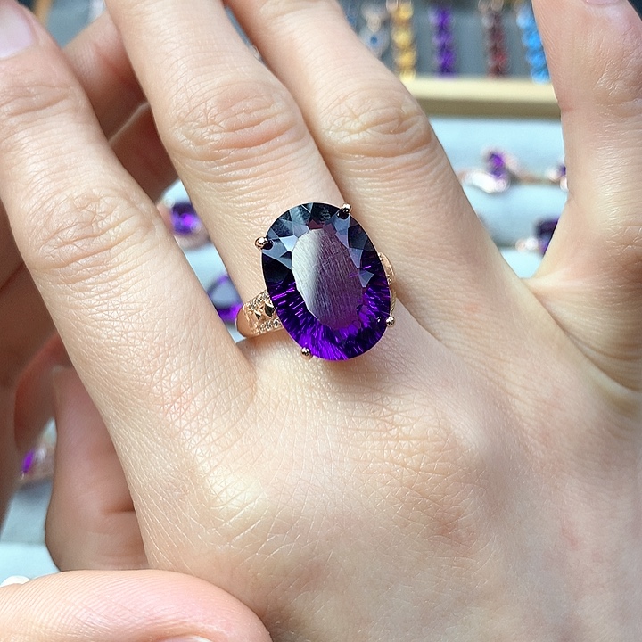 紫晶戒指银S925镶嵌爷**.天然紫水晶