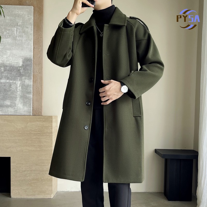 宽松大码中长款外套百搭保暖毛呢大衣新款秋季舒适休闲风衣男