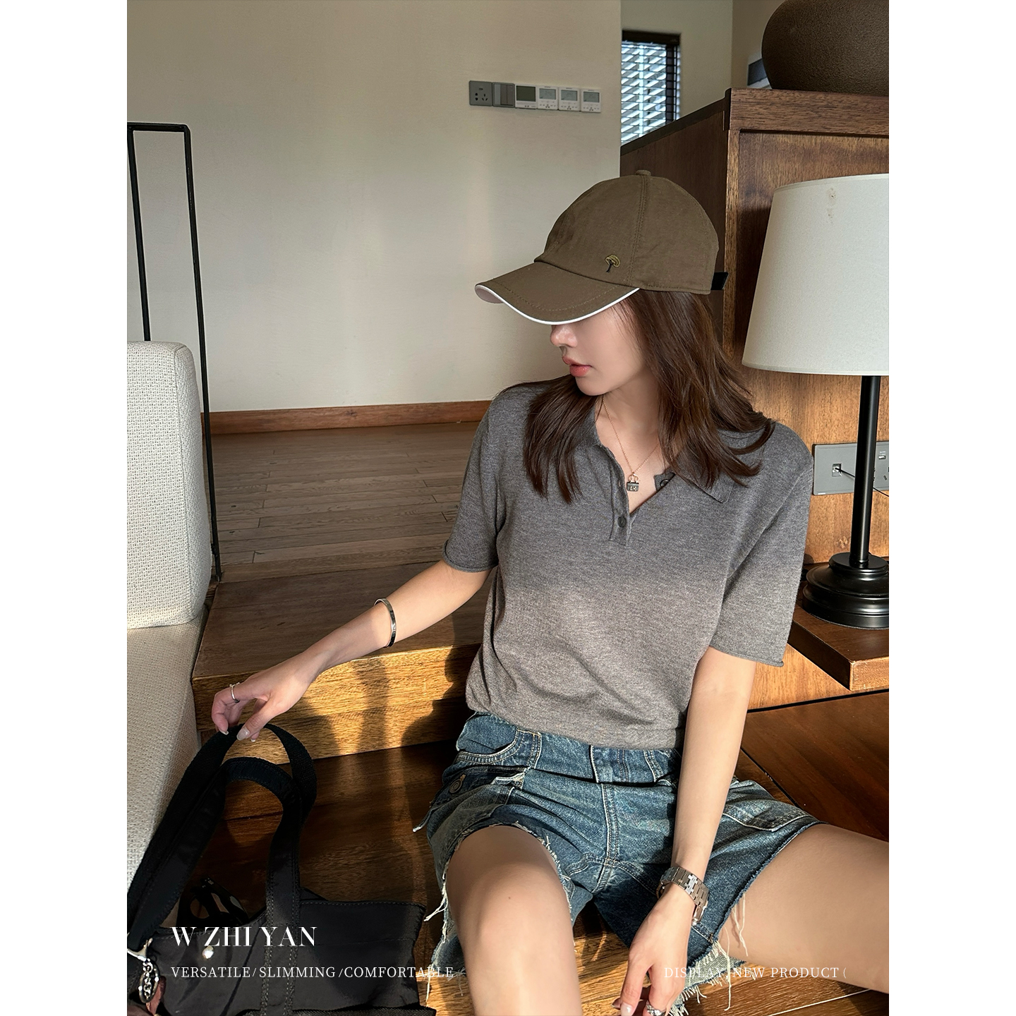 【老友记】“莱赛尔天丝”极简风设计感翻领舒适松弛百搭显瘦毛织T恤