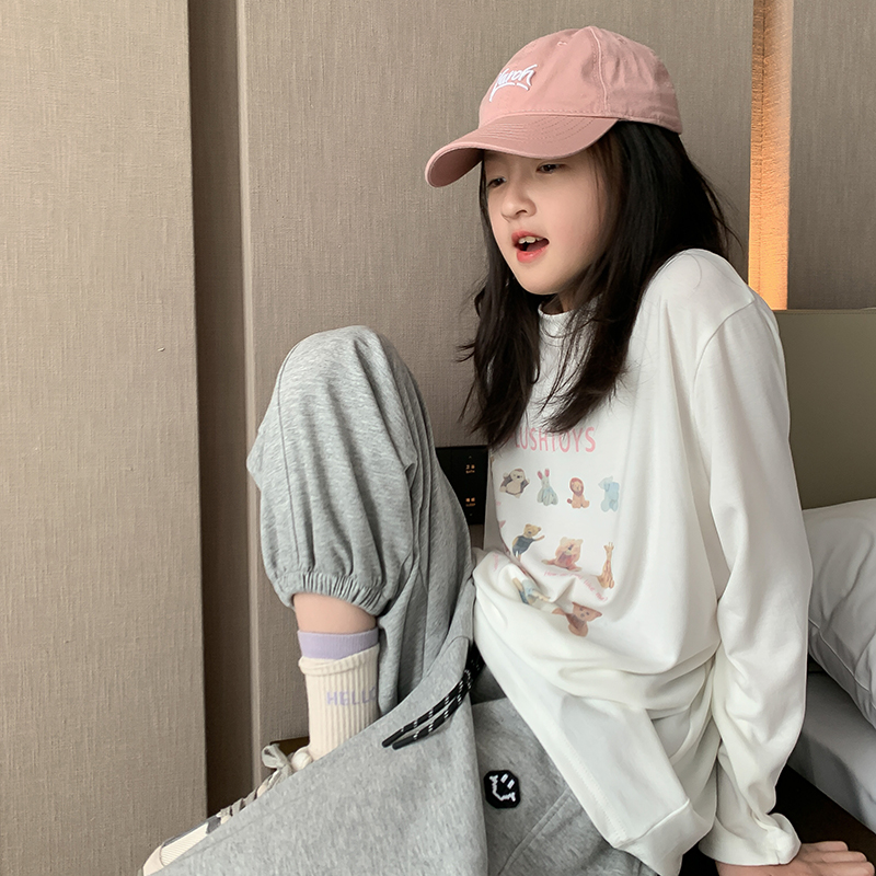 【毛绒玩具】西西家女童2025春季新款长袖T恤儿童百搭上衣JX15025