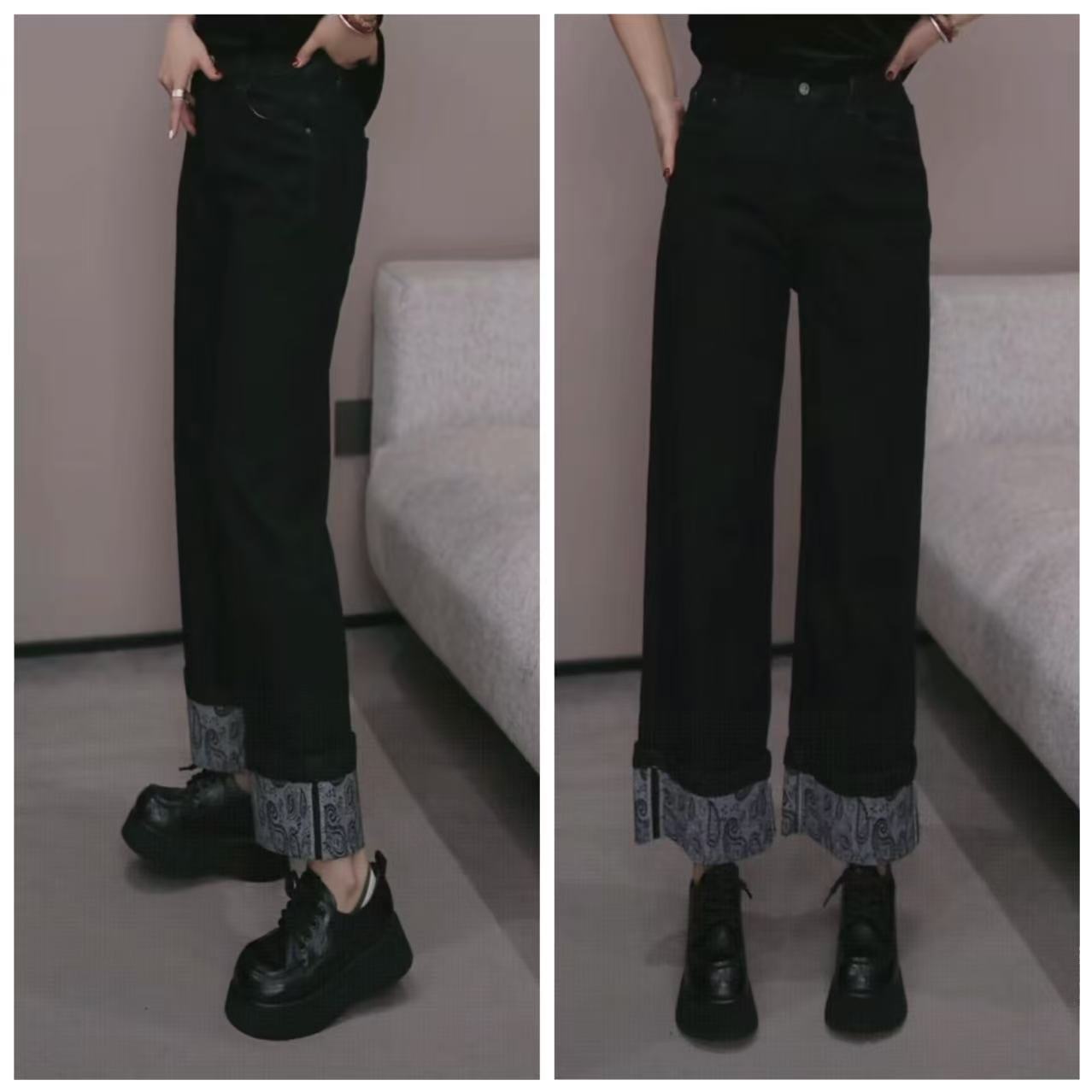 欧货【腰果花卷边牛仔裤】LD 55519【No退换】瑕疵品
