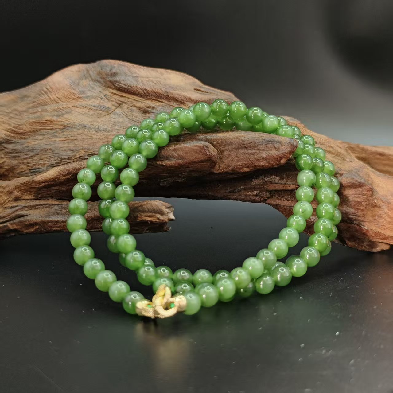 Z和田玉碧玉圆珠项链（卡6）3130