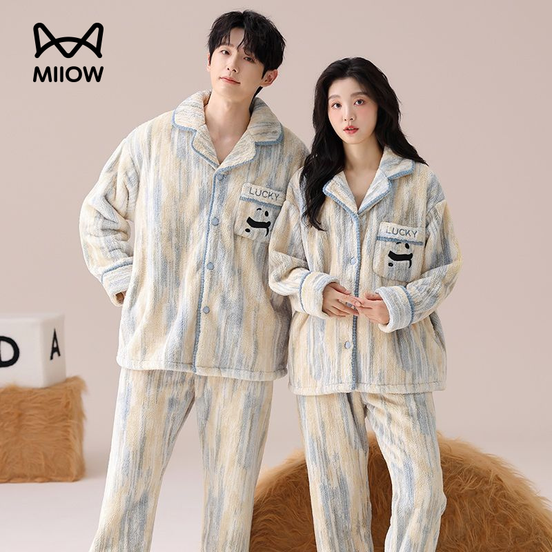 猫人珊瑚绒睡衣男女款冬季加绒加厚长袖套装2025新款法兰绒家居服