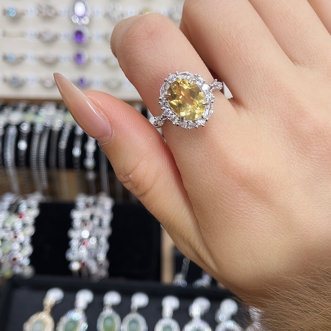 黄晶戒指银S925镶嵌