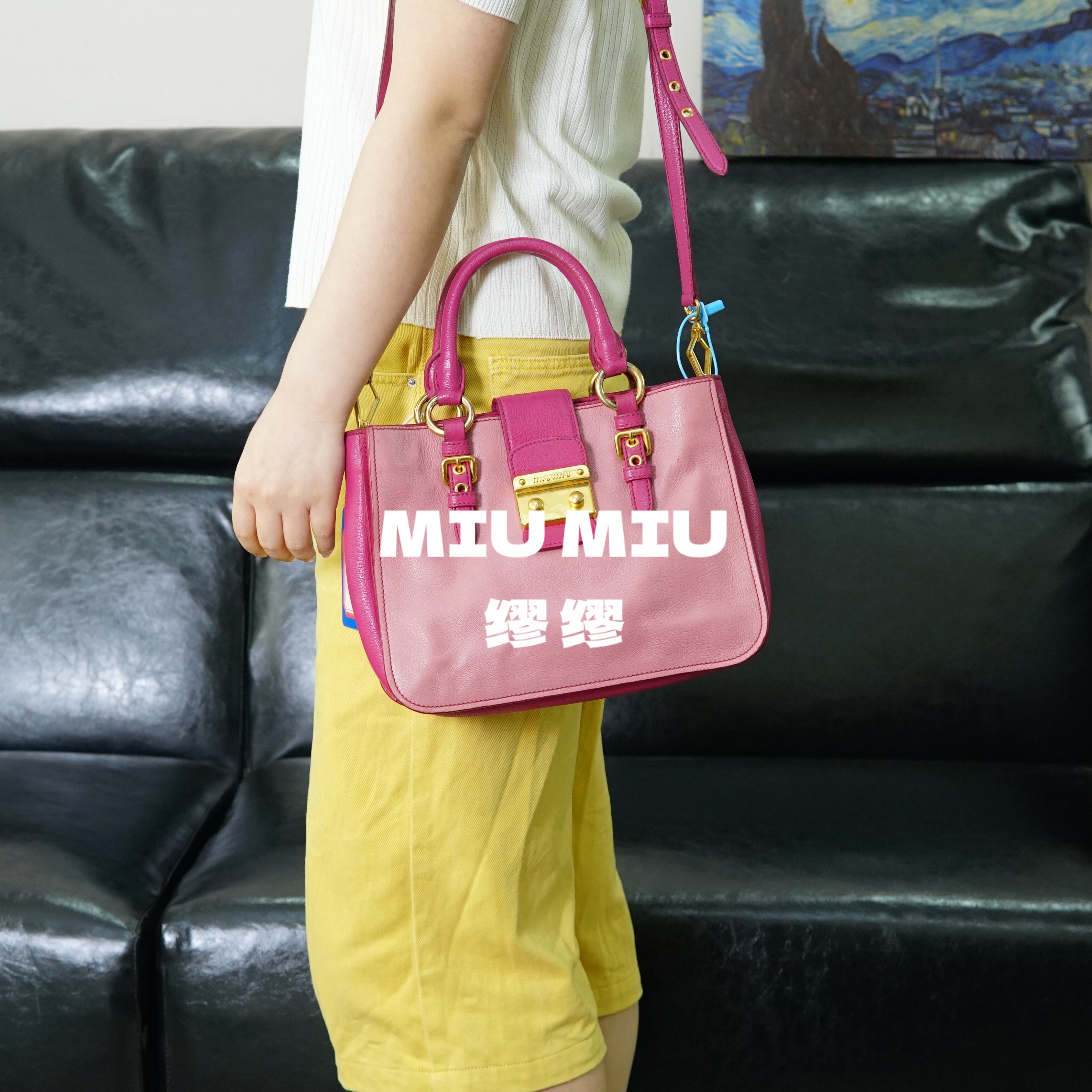 95新 MIU MIU/缪缪 粉色拼色斜跨包/YW05606037/6037/母亲节礼物