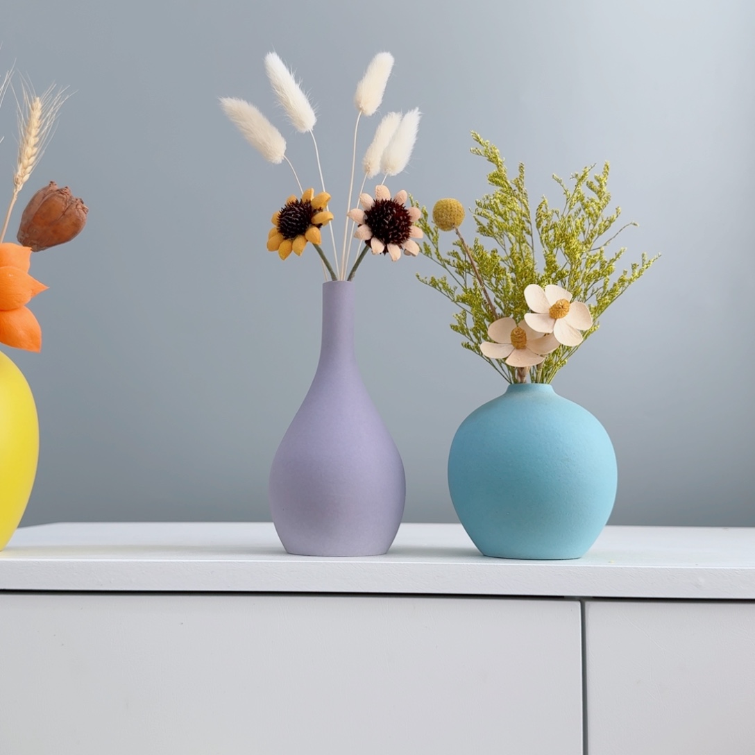 摆件陶瓷小花瓶含花总高约20-30cm