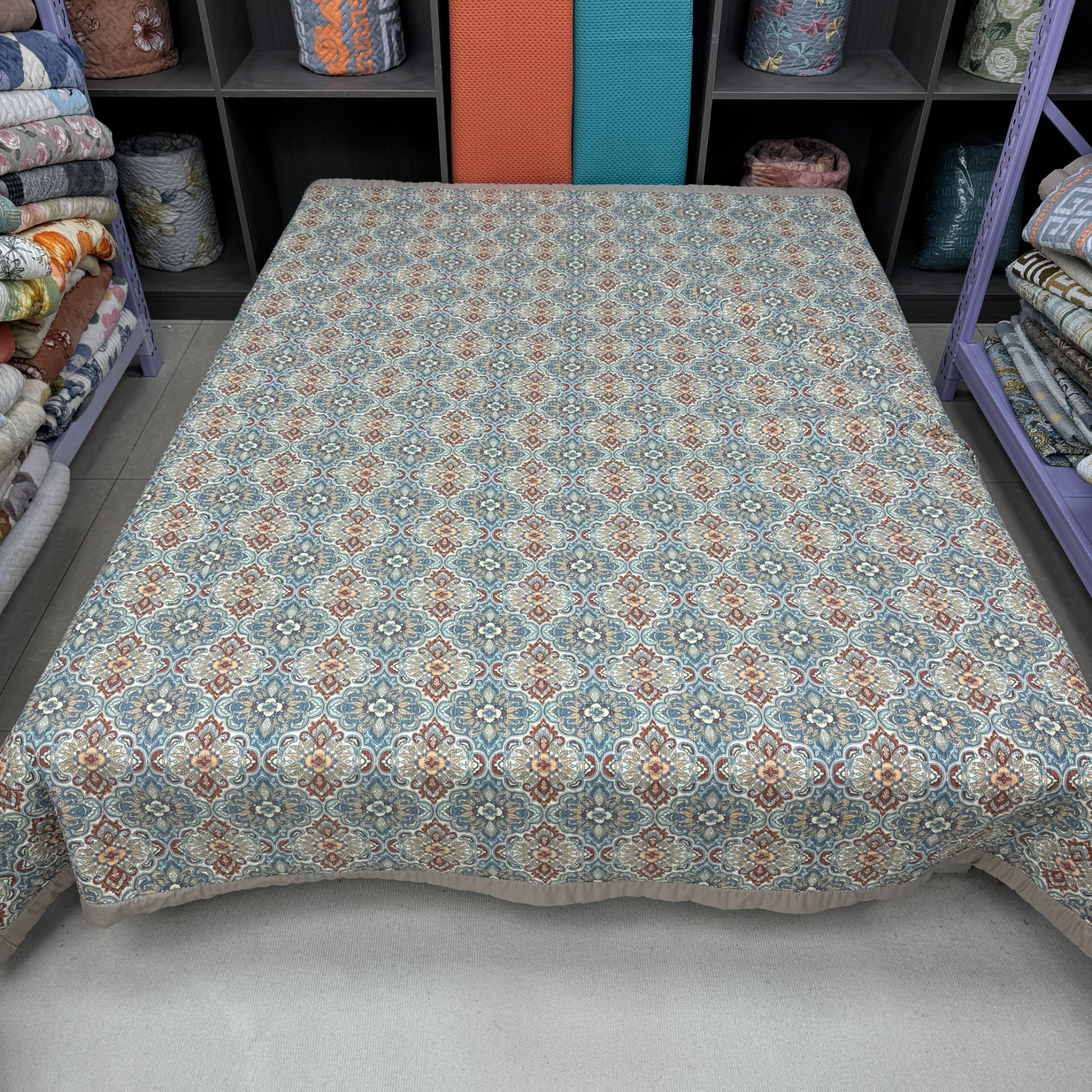 罗马腰花200*230cm原棉木棉床盖四季款加厚多功能床盖防滑