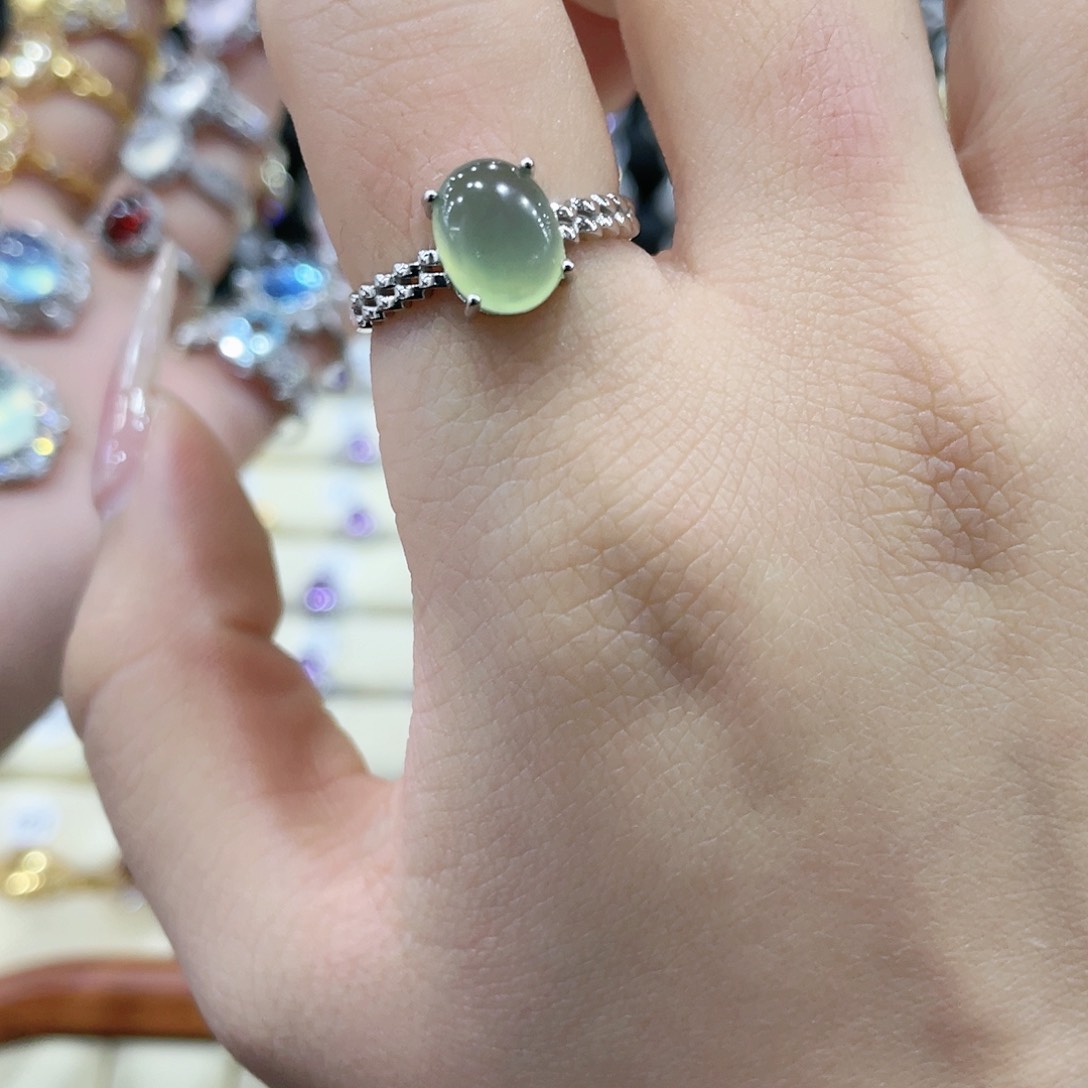 蛇纹石玉戒指银S925镶嵌戒指