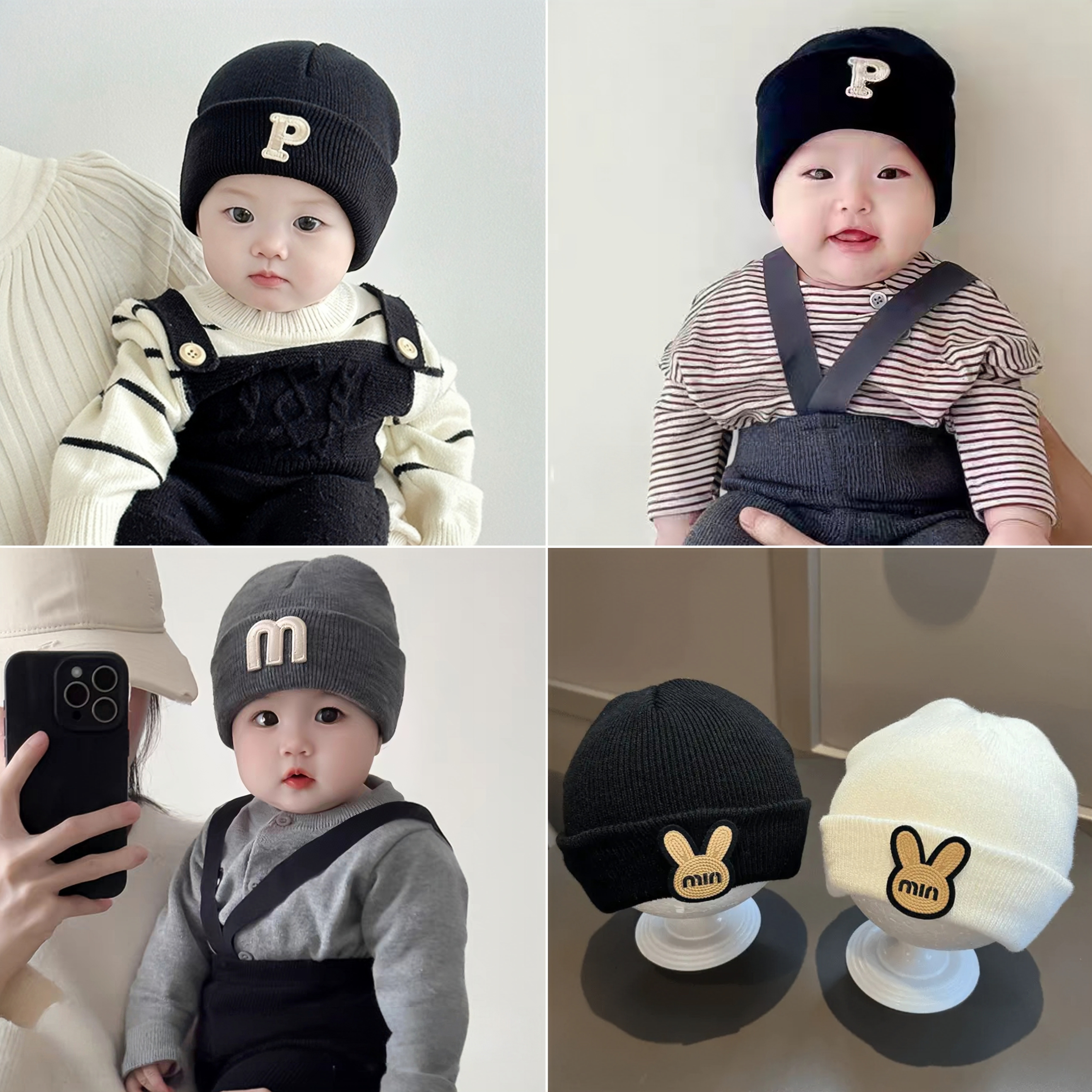 ins风糖果色系儿童针织帽子 秋冬纯色婴童宝宝卷边套头保暖毛线帽