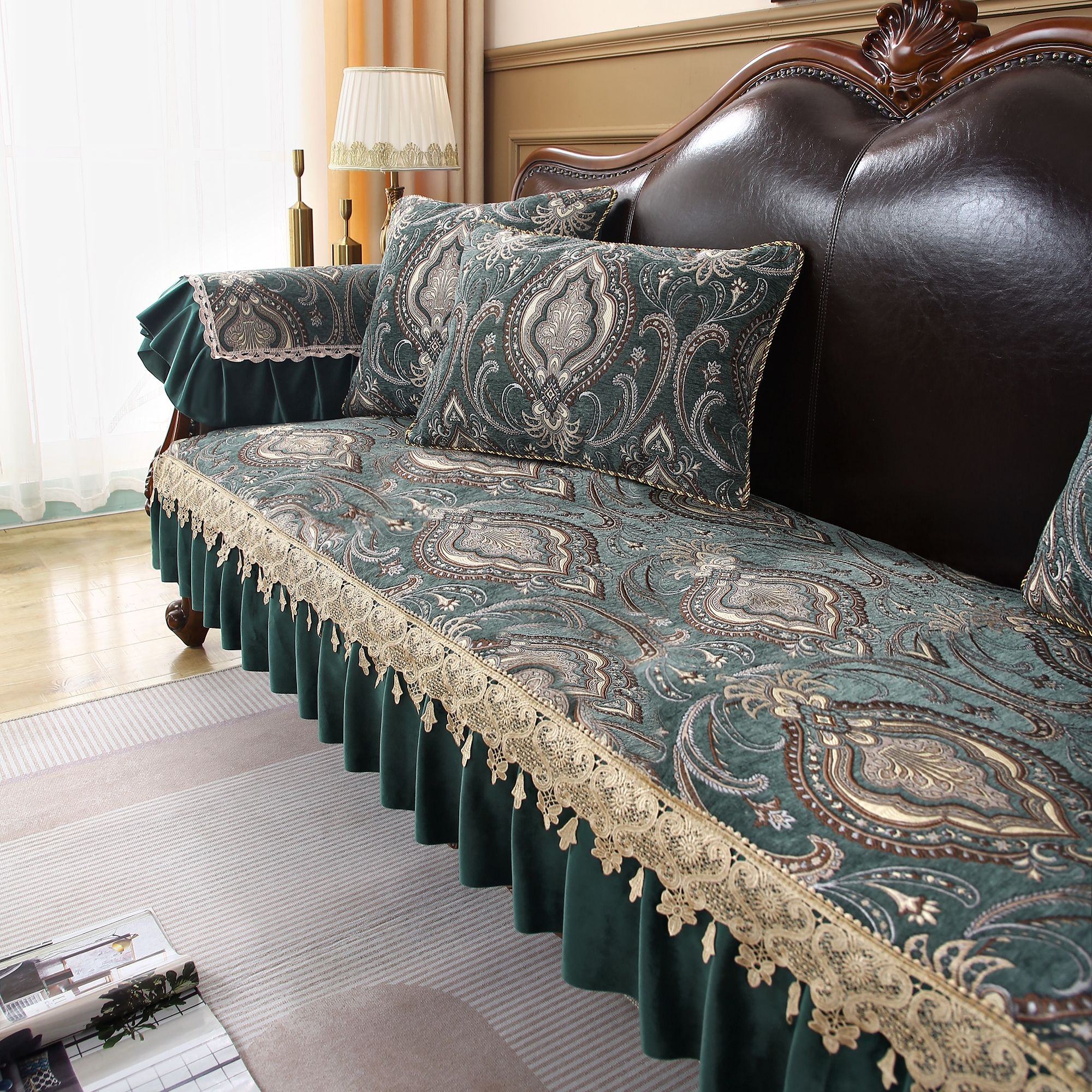 新款美式沙发笠高档防滑冬季123真皮坐垫欧式沙发套罩全包定制