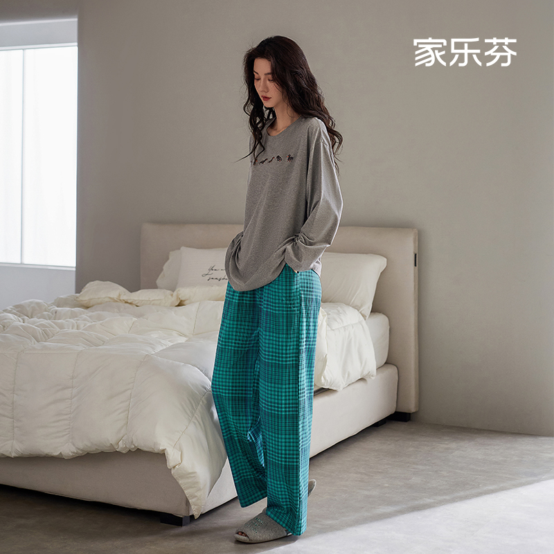 家乐芬睡衣女士春秋季纯棉家居服大码长袖长裤四季休闲套头可外穿