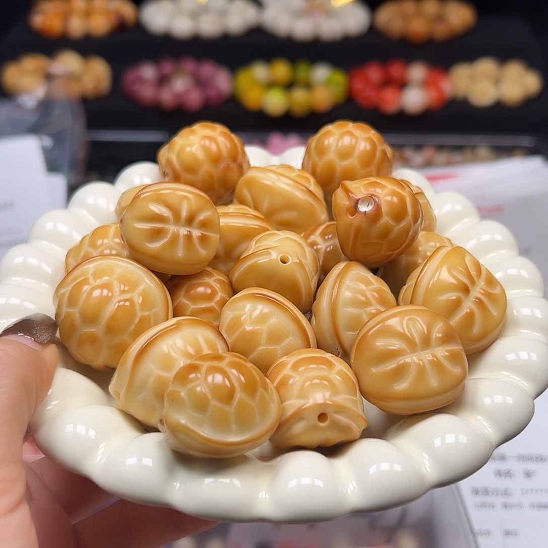 手串菩提根/象牙果瑕疵炭烤富甲一方10颗陪大小有裂