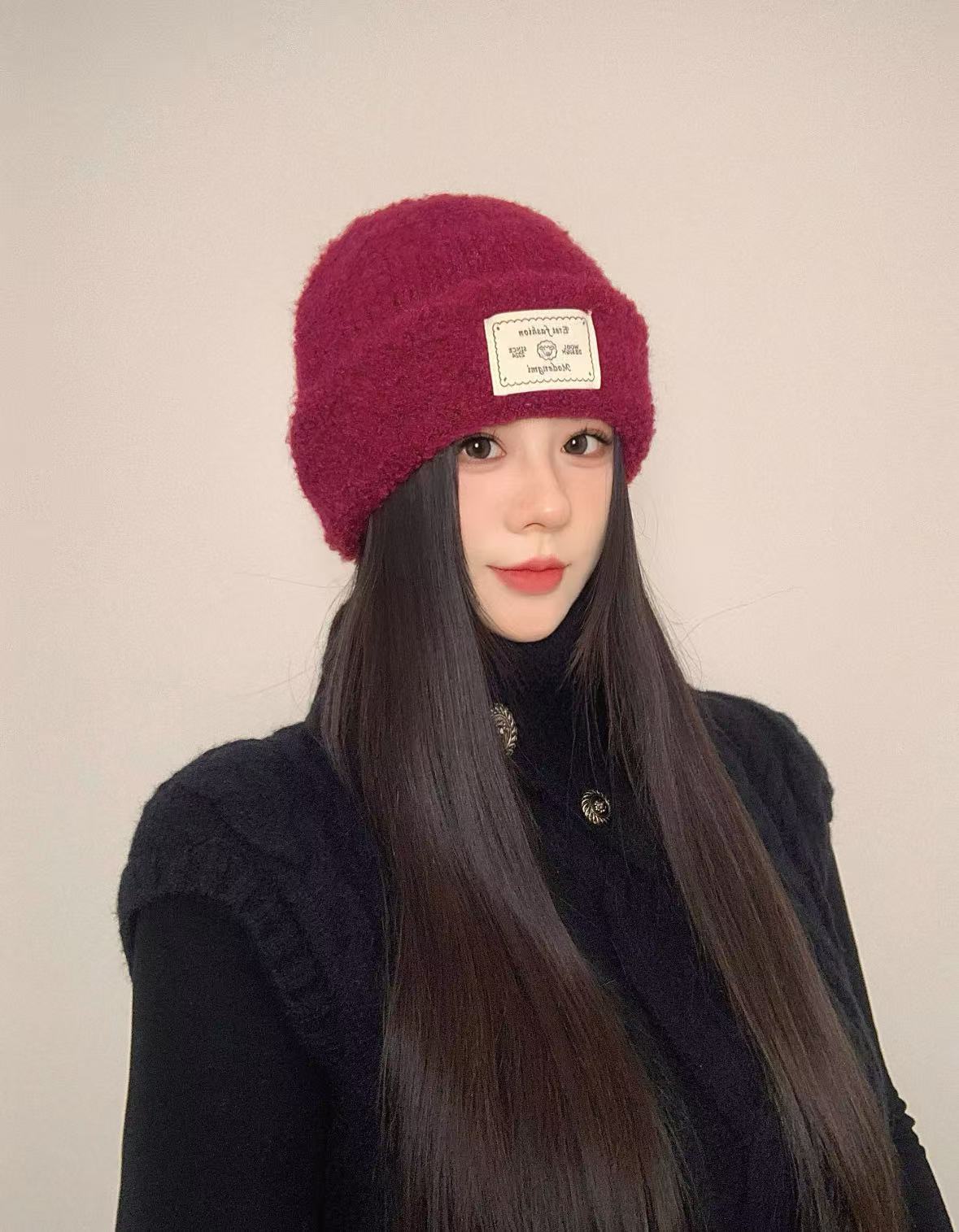 15号 贴布韩版女秋冬显脸小百搭保暖护耳防寒针织冷帽（无运费险）