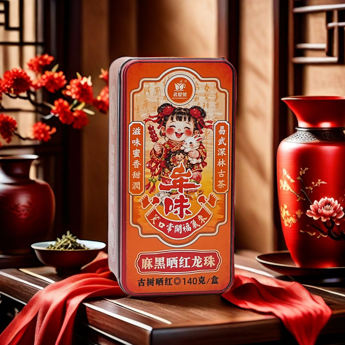 2025年头春选料麻黑古树普洱晒红龙珠 140克/盒