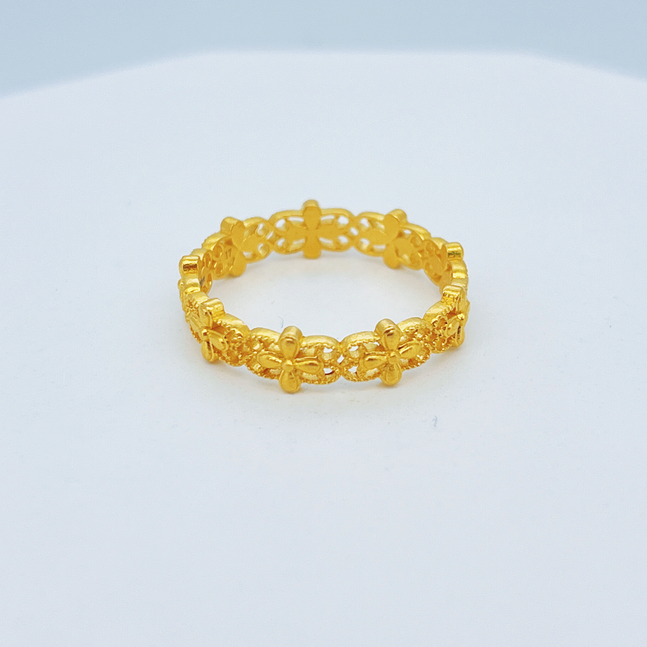 足金999黄金镂空花金戒指