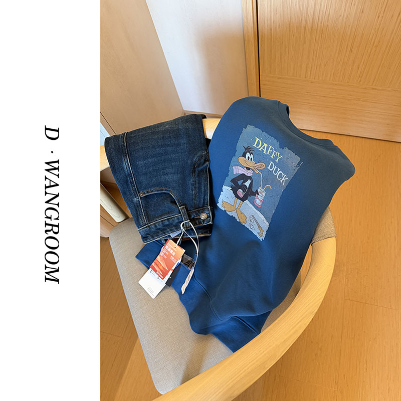 丁小晗【这鸭子巨显白】100%棉高克重ㅣ加绒加厚卫衣圆领上衣25989