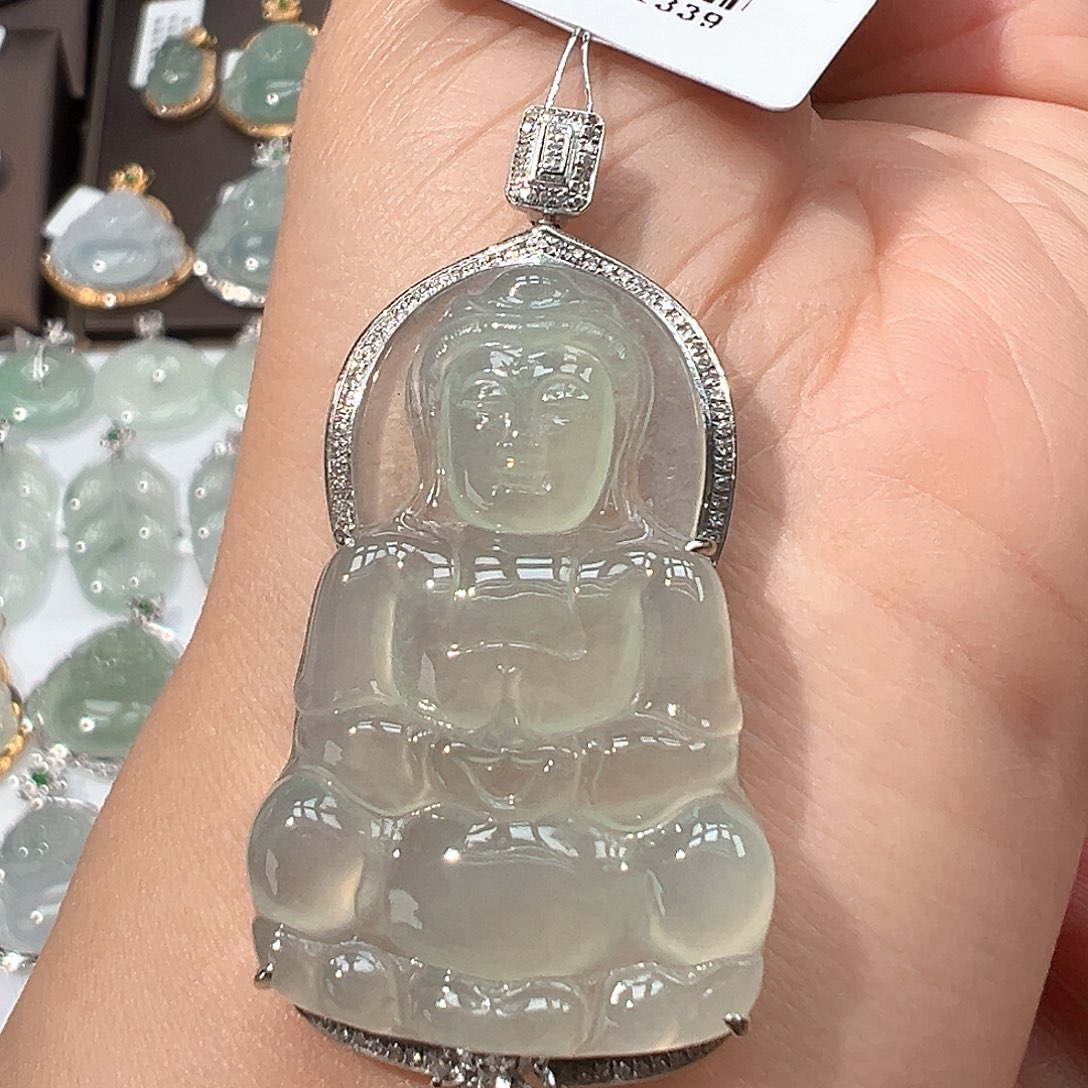 翡翠18K金镶嵌吊坠(不含链)观音