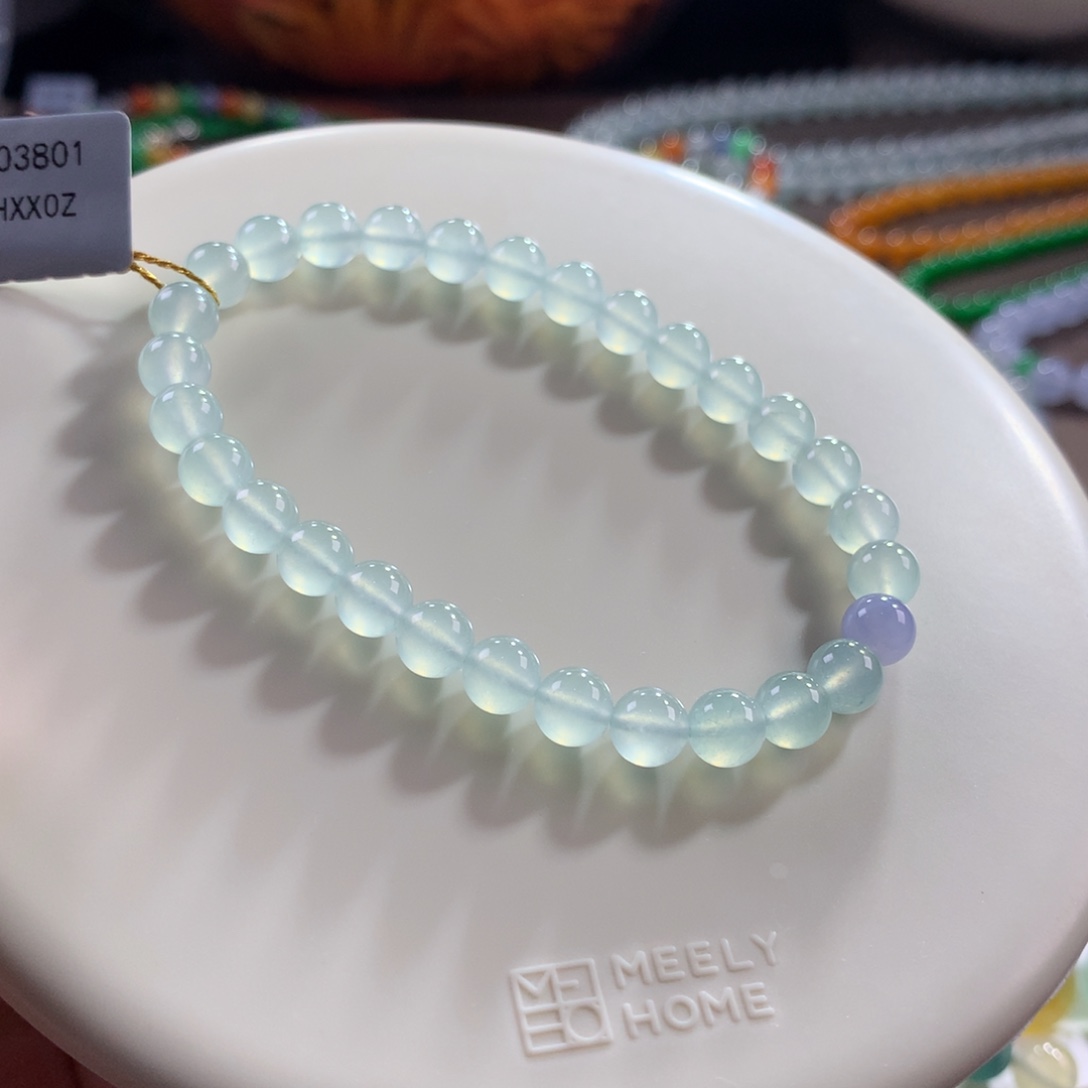 翡翠未镶嵌手链高冰纯净蓝晴底单圈 卡6