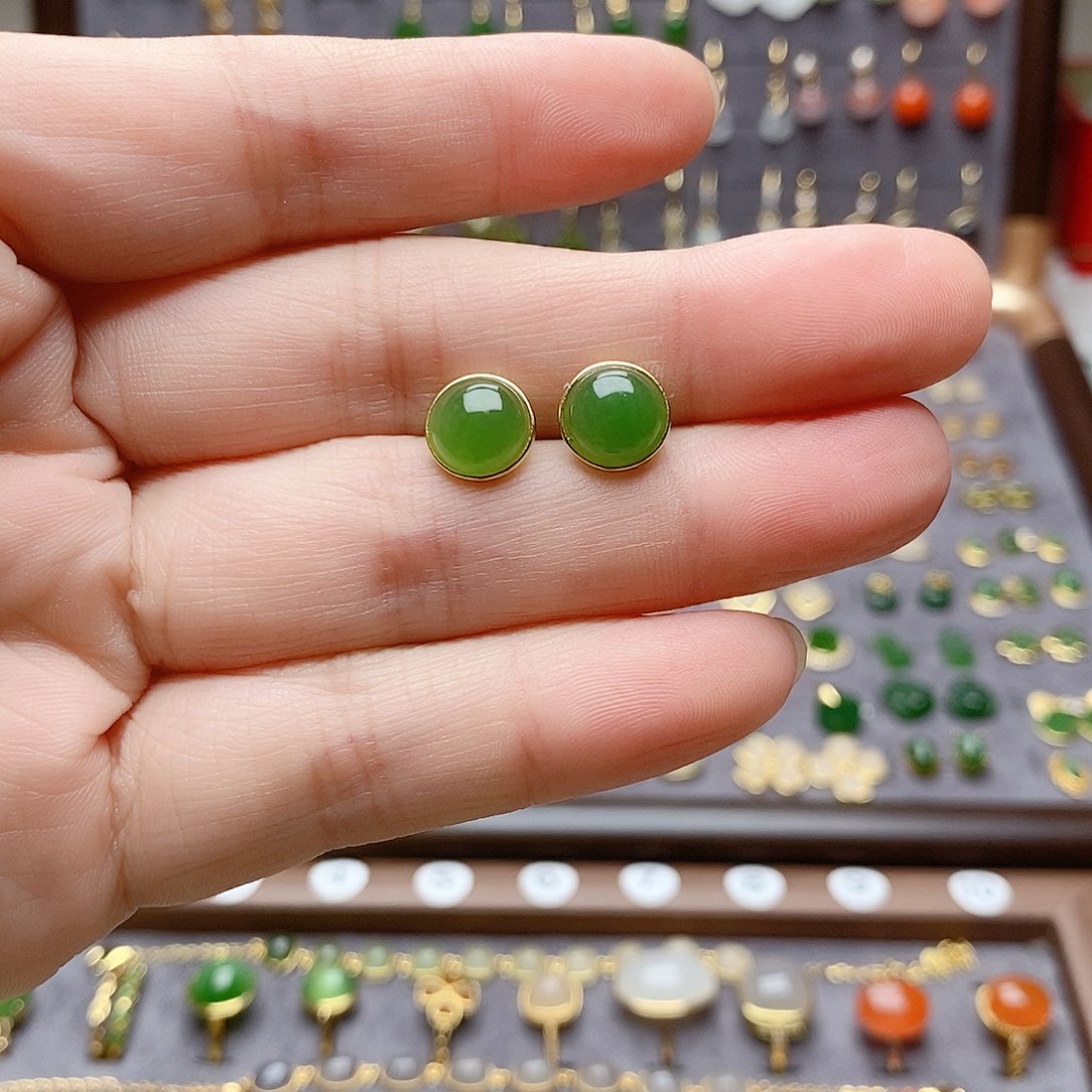 银S925镶嵌和田玉耳饰