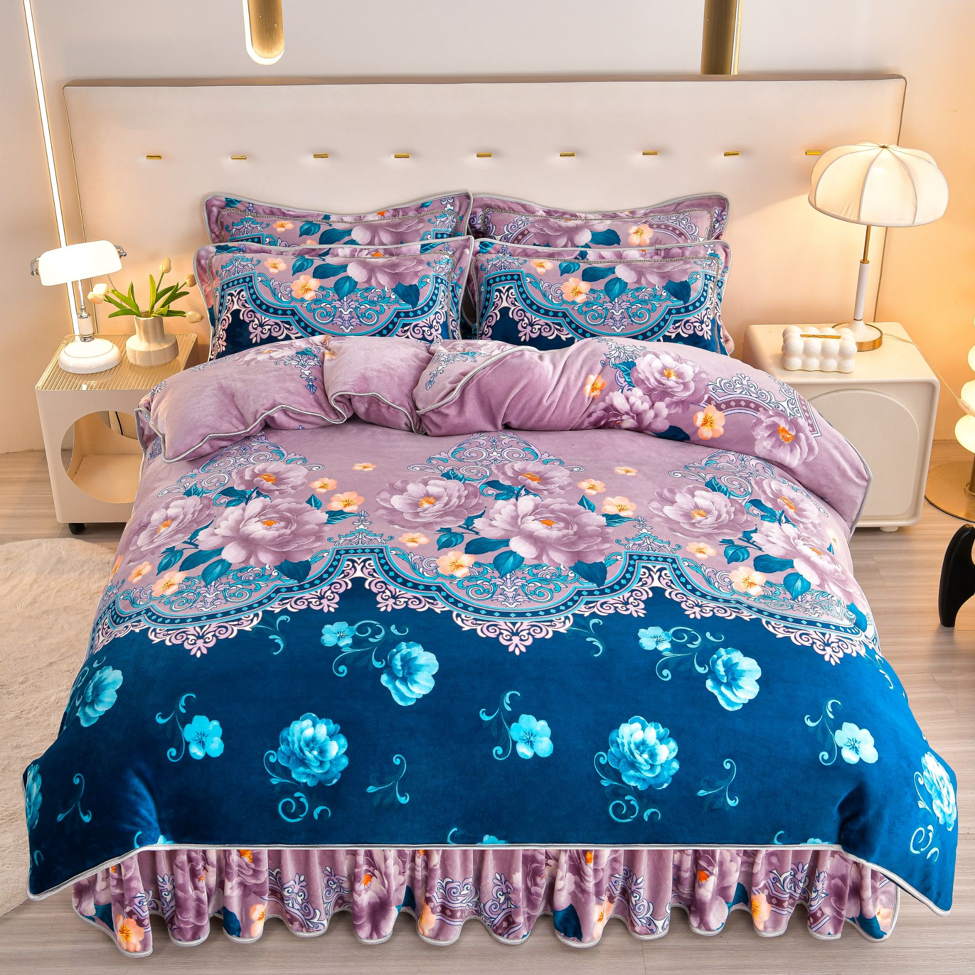 促销中】秋冬高克重8.5斤牛奶绒四件套保暖透气双面绒床品套件