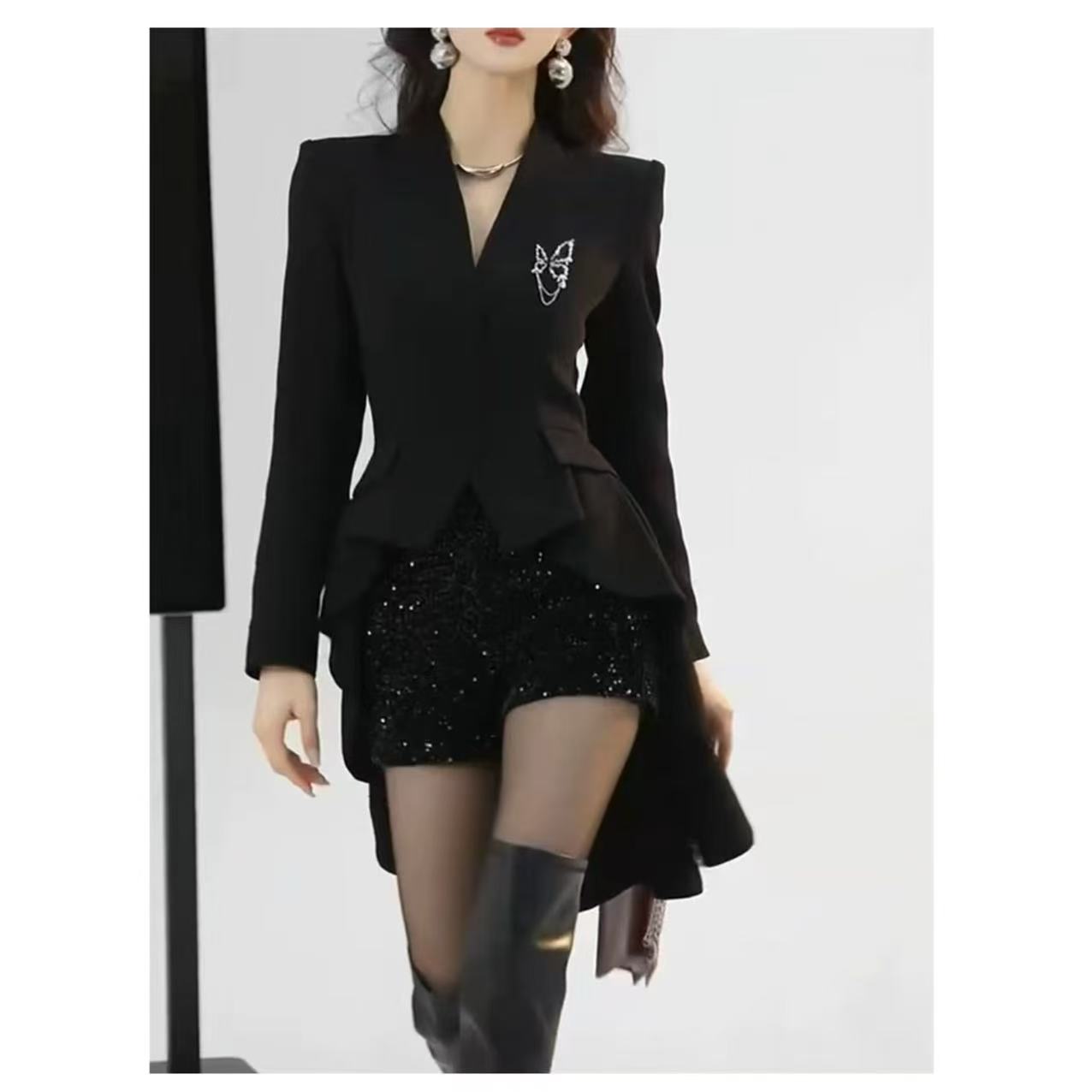 高级感黑色小西服春秋款西装高端职业范女装