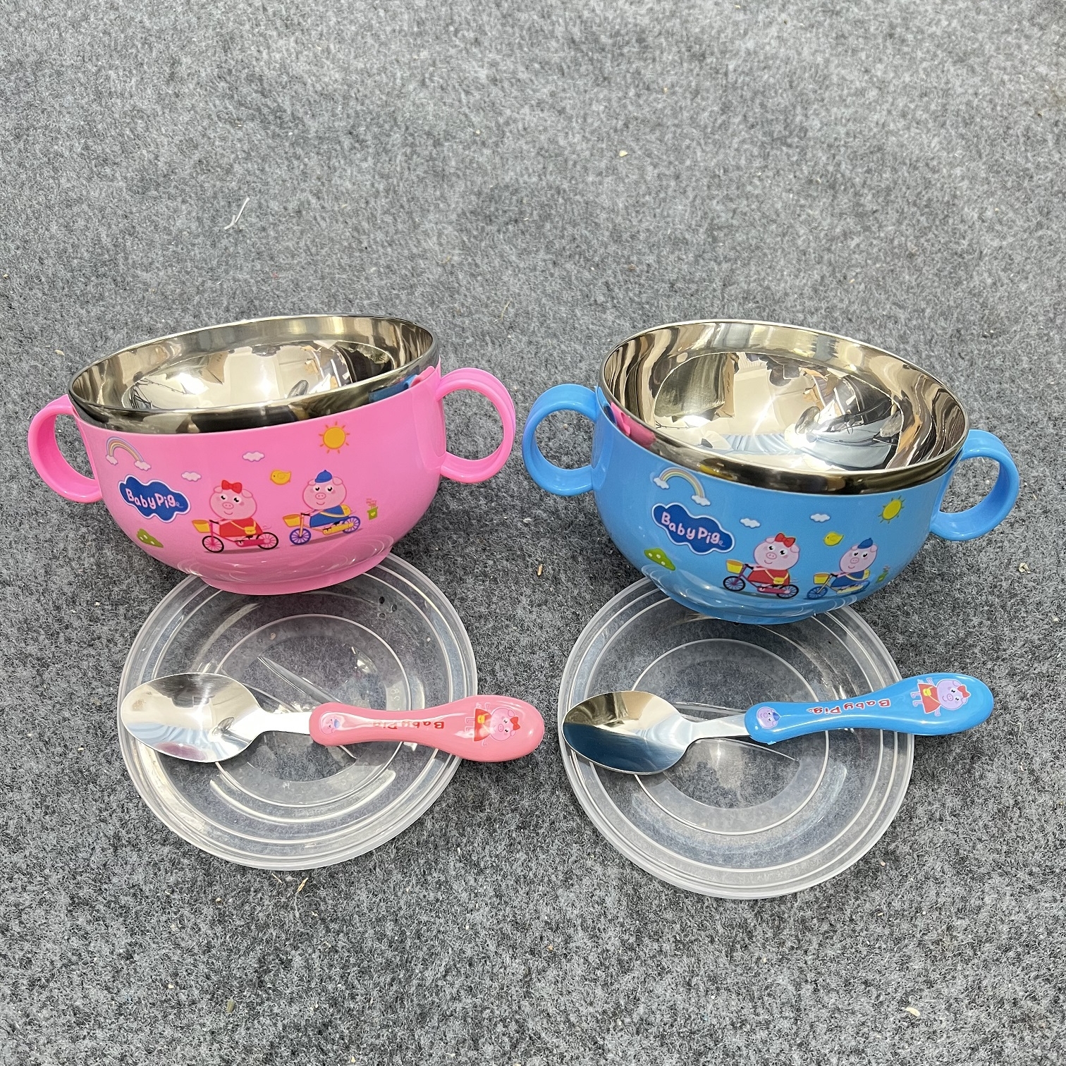 儿童304卡通隔热碗婴儿吃饭碗宝宝餐具辅食碗不锈钢防烫碗勺套装