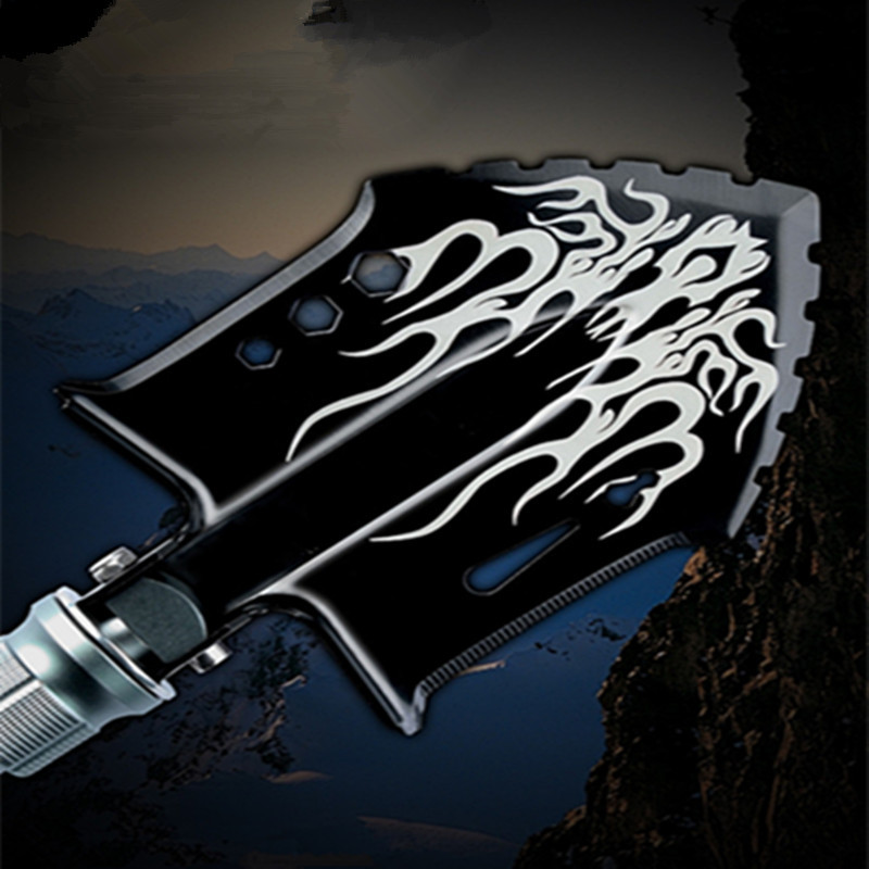 黑色加厚工兵铲车载户外钓鱼露营装备多功能带指南针折叠高碳钢铲