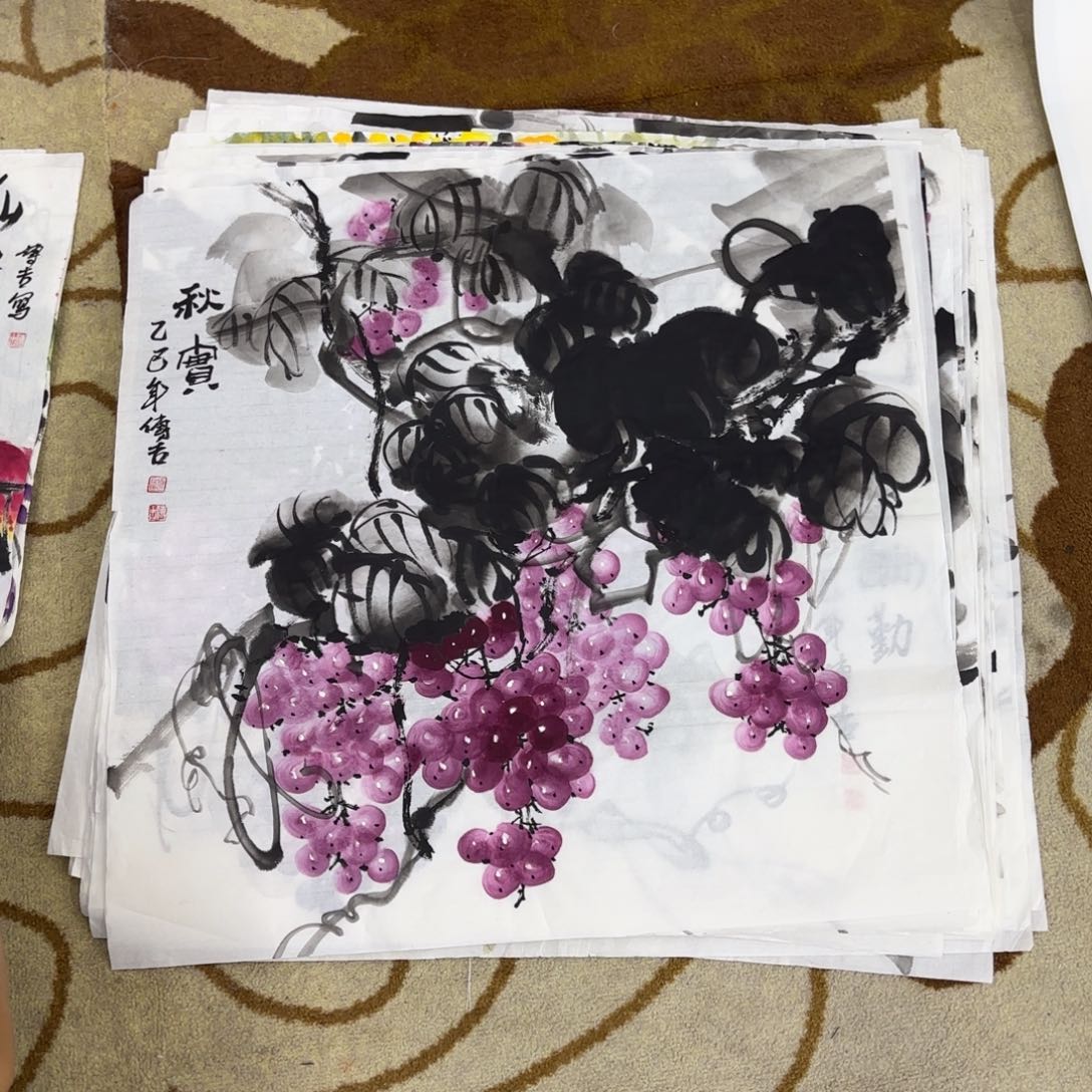 国画斗方花鸟作品童