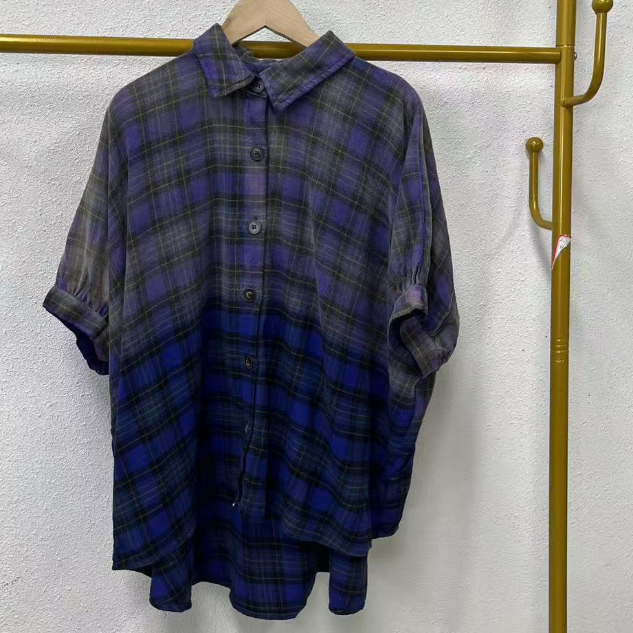 唯琳剪标   C13-6-1818款   100棉磨毛蓝色渐变格子格纹衬衫