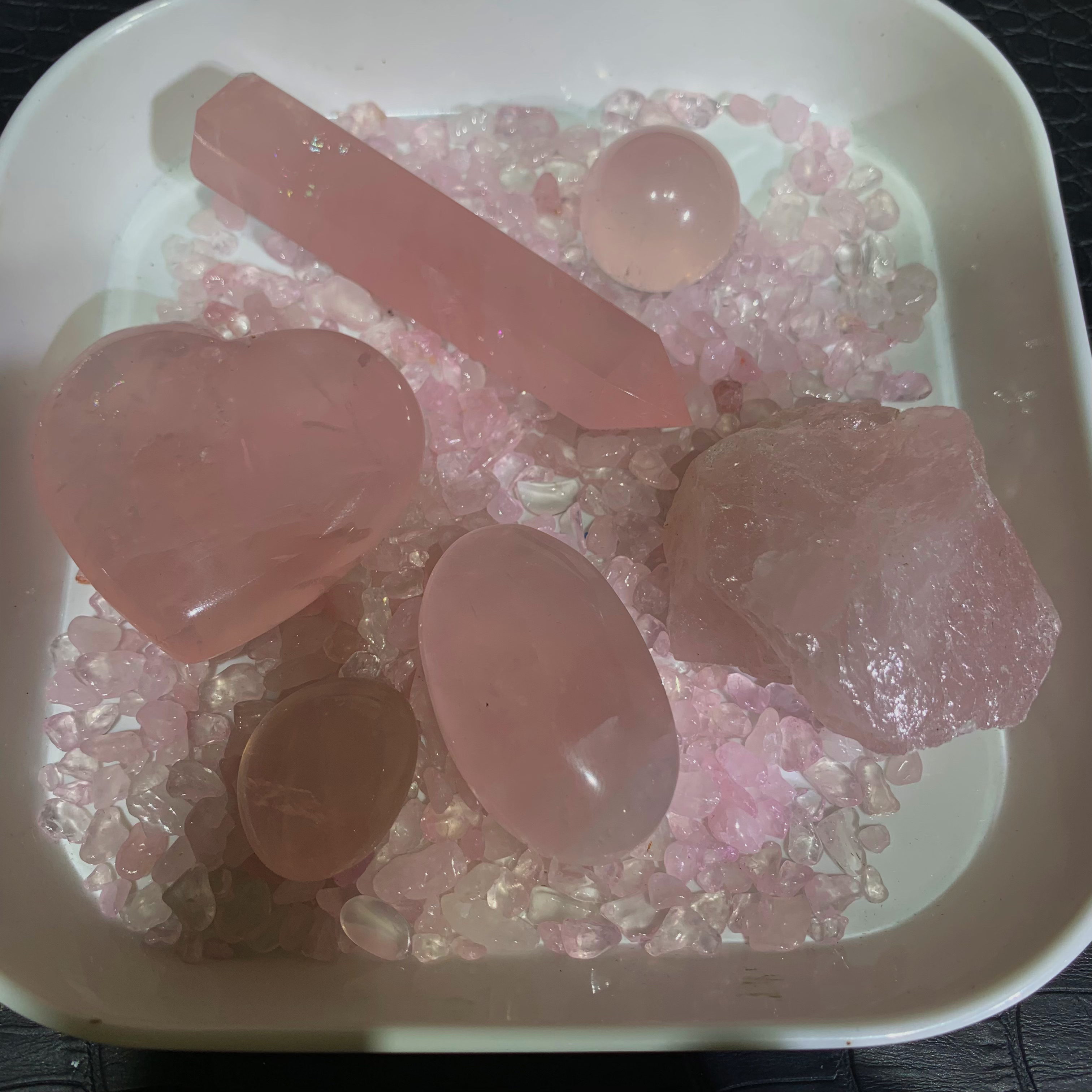 天然水晶粉晶摆件一套D939
