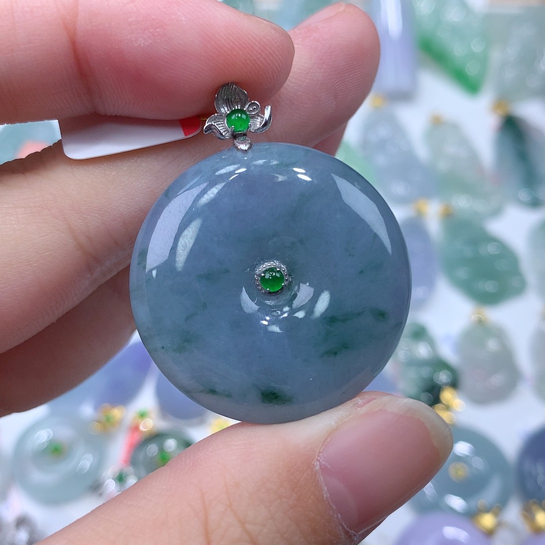 翡翠颈饰18K金镶嵌平安