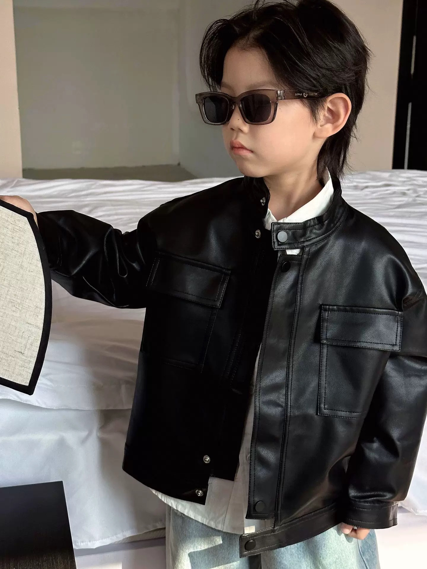 1455春秋款男女童韩版拉链皮衣