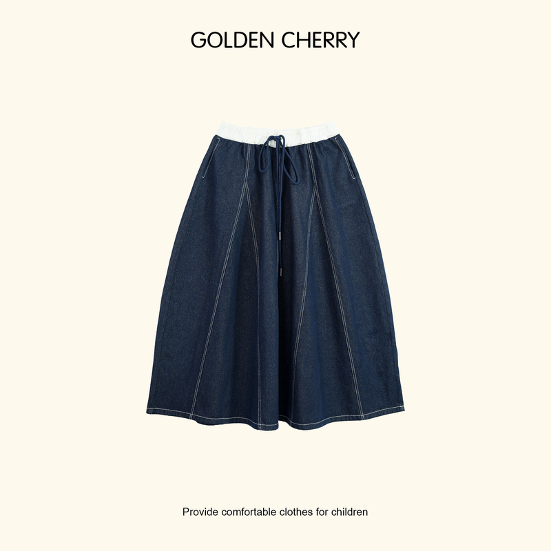 【金樱桃Golden cherry】亲子拼接系绳丹宁色牛仔半身裙288086