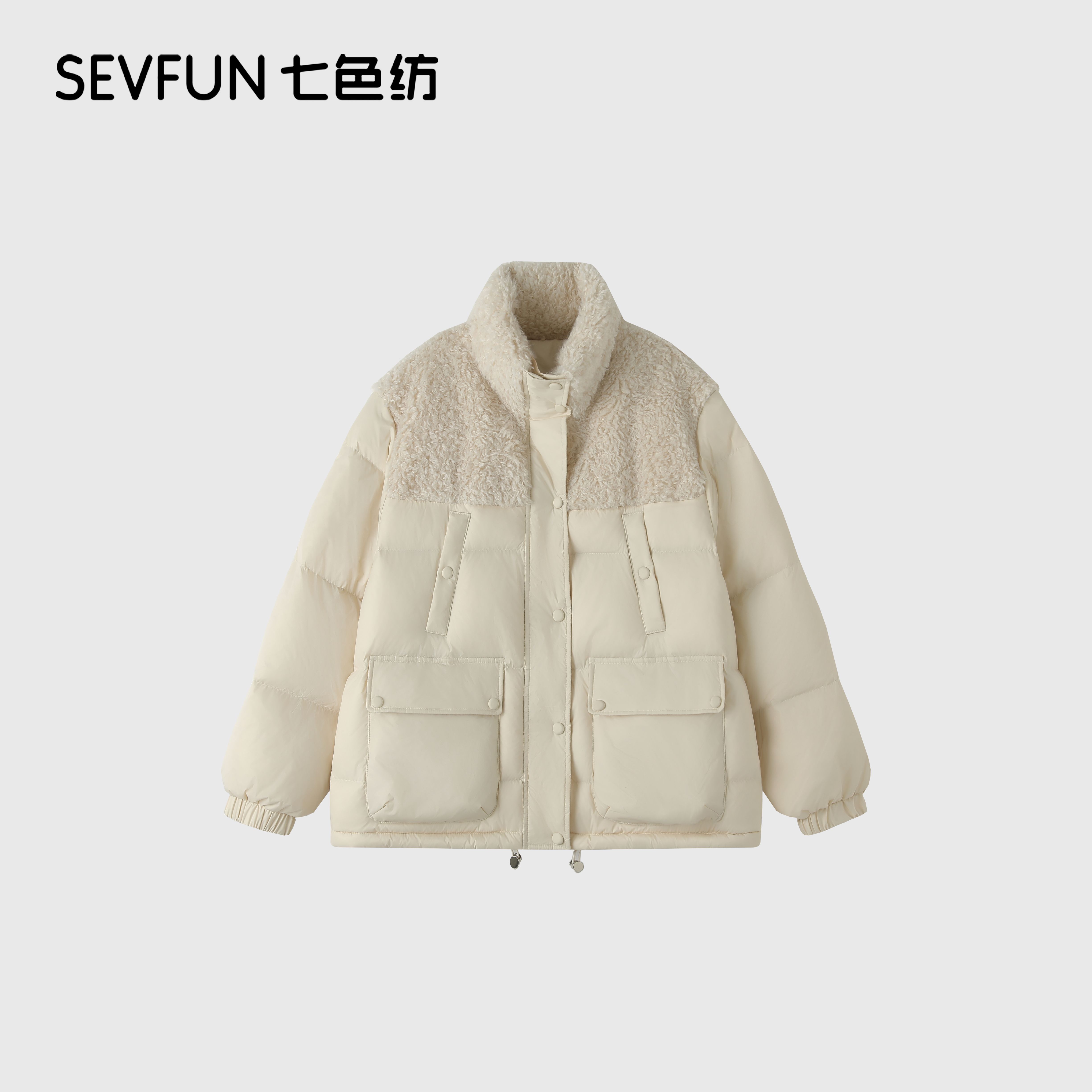 七色纺包袖厚款立领简约拼接长袖保暖潮流常规时尚QSF-1260