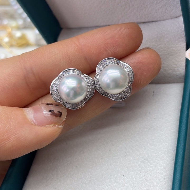 海水珍珠耳饰银S925镶嵌