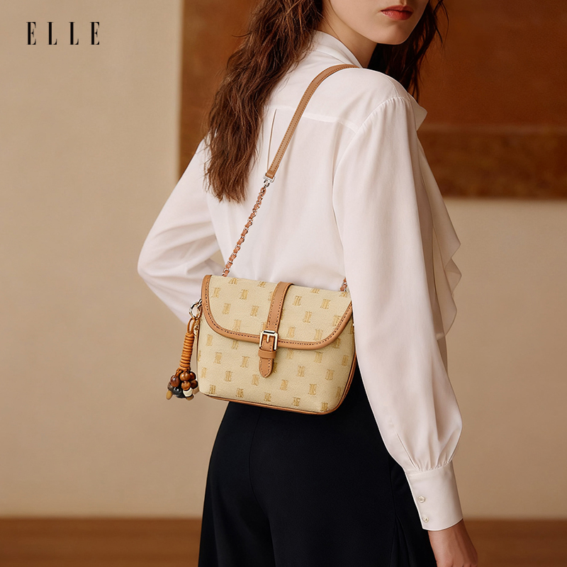 ELLE25新款爆款【琥珀流光】复古设计单肩包百搭时尚经典拉链斜挎包