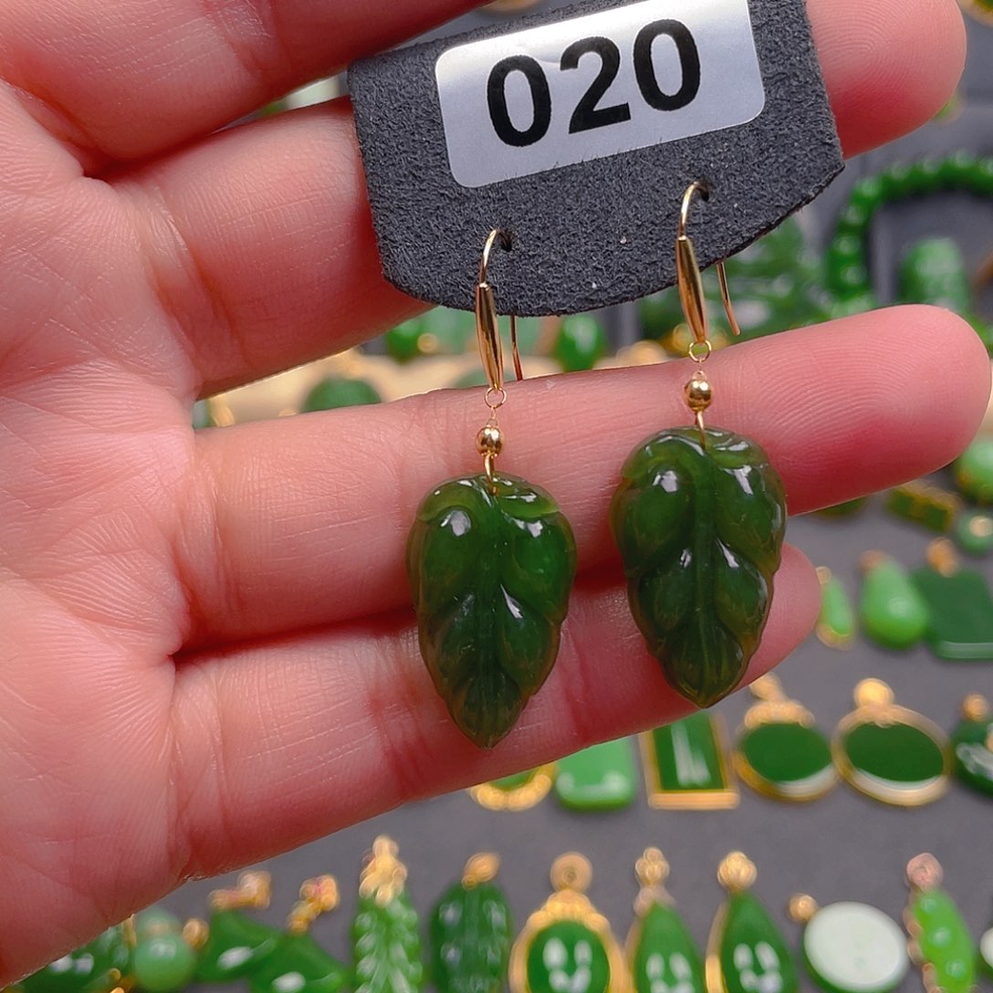 和田玉耳饰18K金镶嵌020