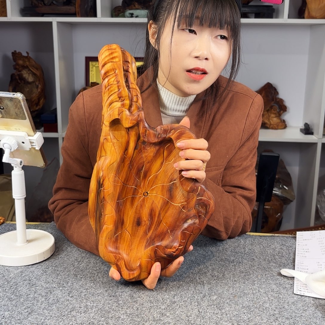 崖柏油料荷叶盘 手工作