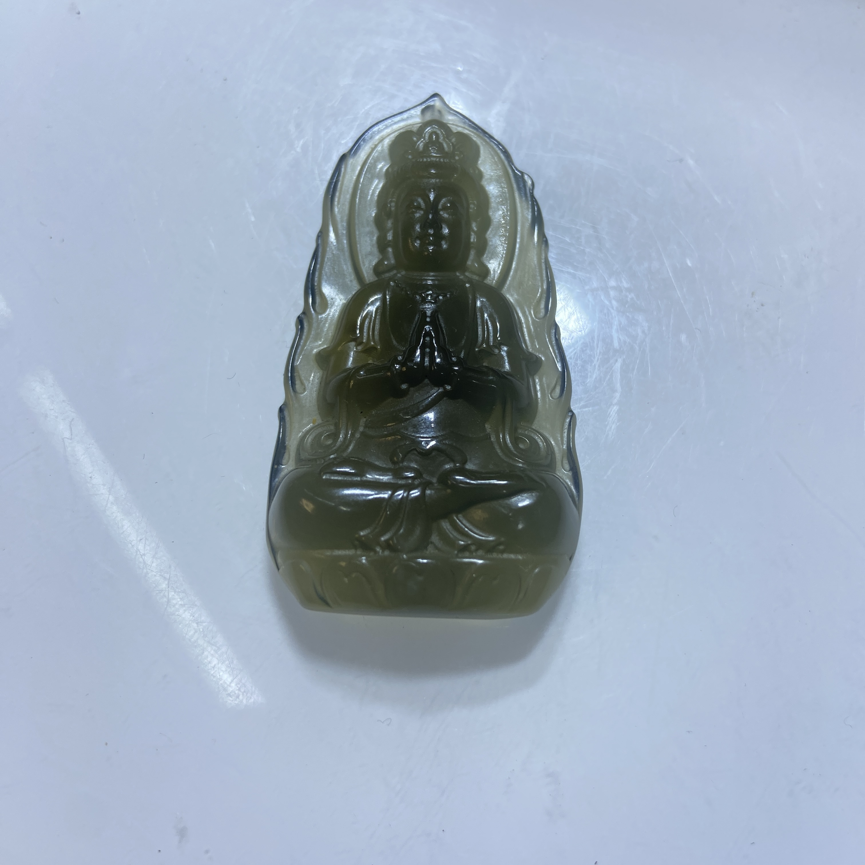 岫玉水墨烟紫精雕火苗观音时尚精美