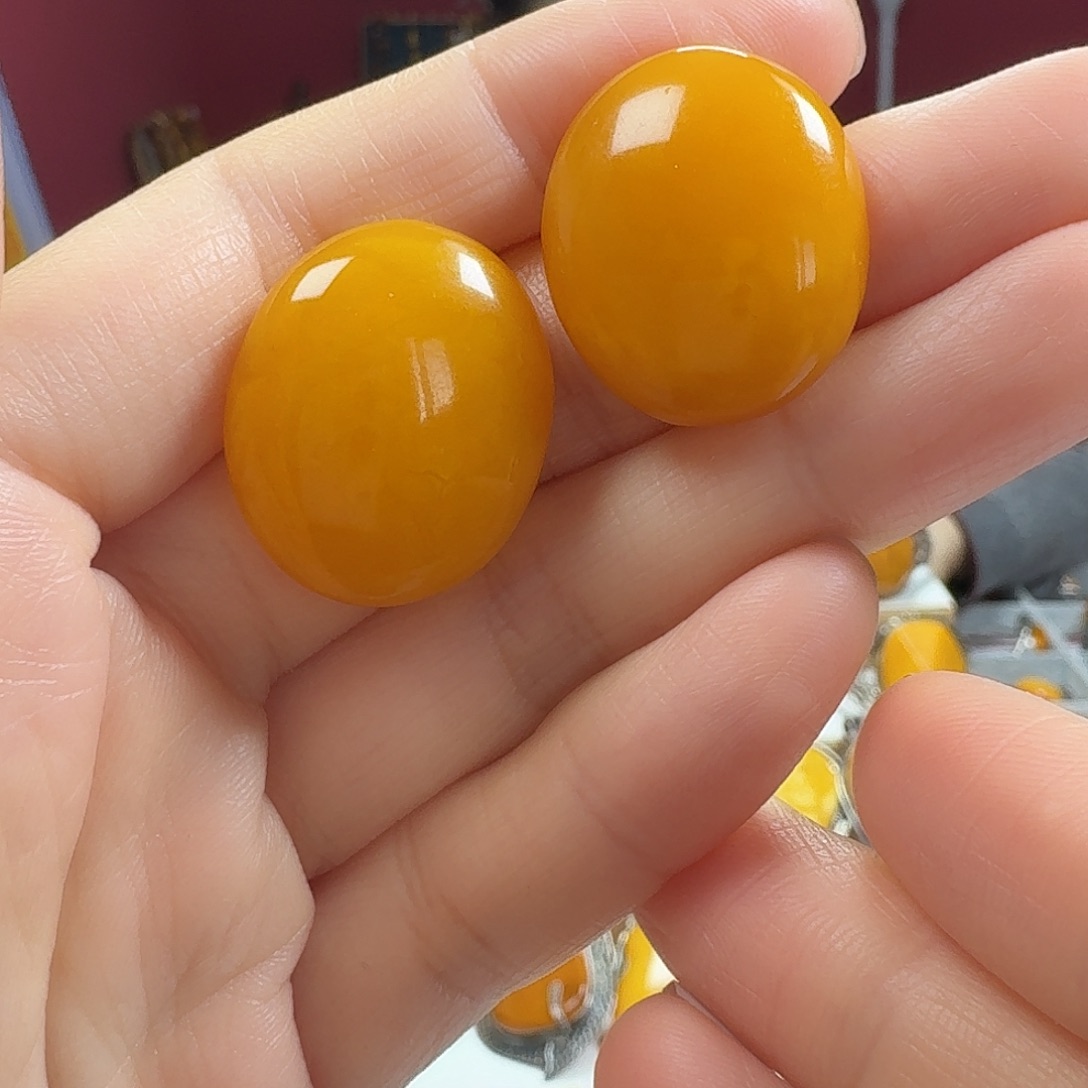 蜜蜡银S925镶嵌耳饰耳钉