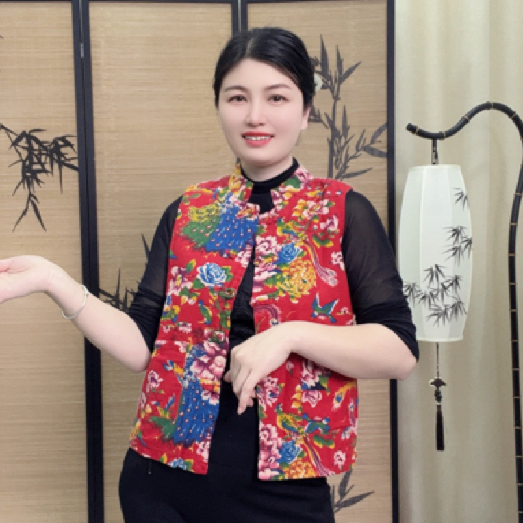 东北大花棉麻马甲民族风复古盘扣宽松显瘦坎肩表演服饰