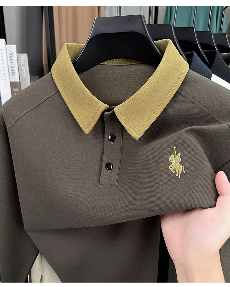 刺绣长袖Polo衫polo衫休闲大码透气极简风