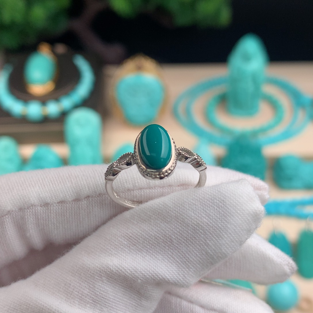 【闪购商品】绿松石精品女戒银S925镶嵌