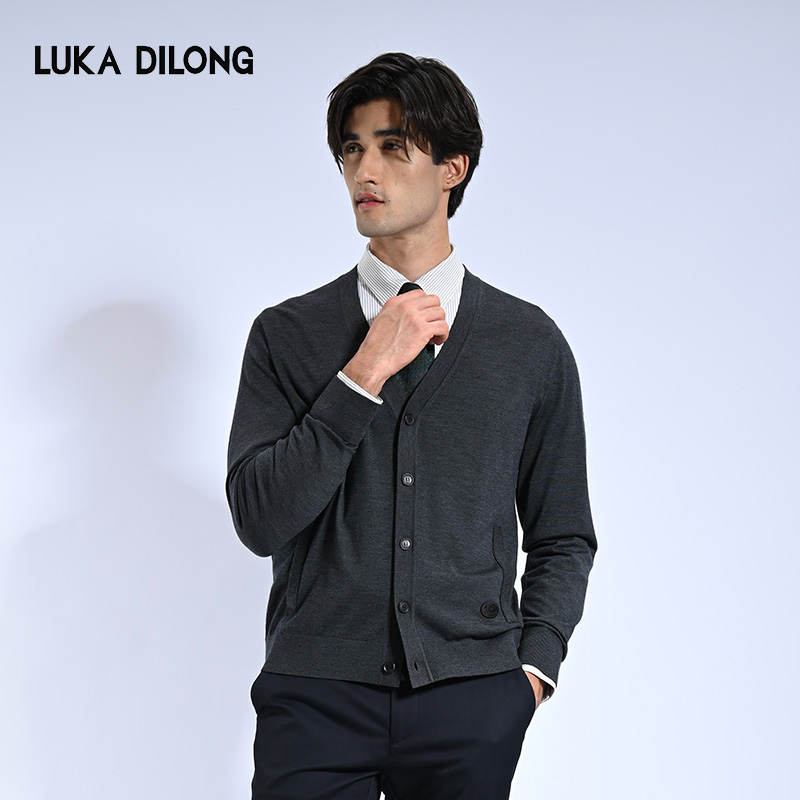 路卡迪龙【绵羊毛+山羊绒】开衫V领羊毛羊绒正装简约男装150235111